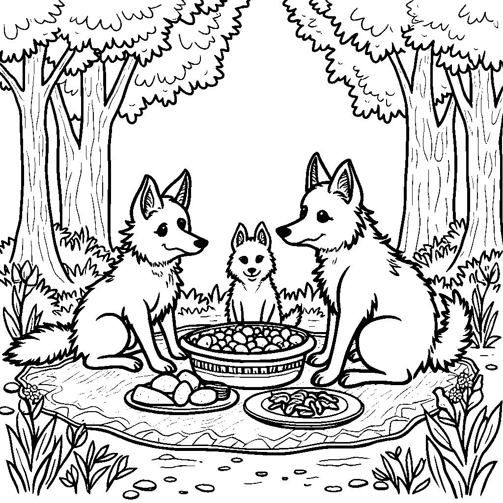 Wolves having a picnic