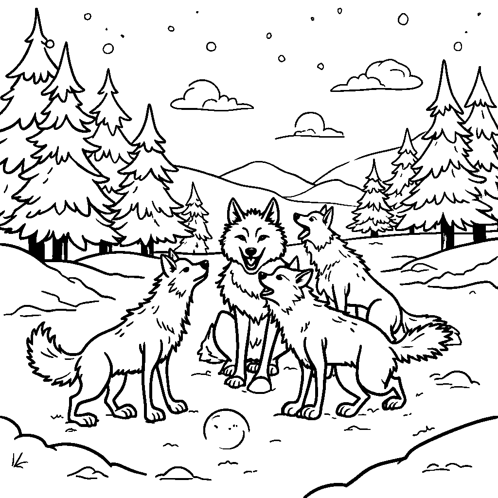 Wolves having a snowball fight