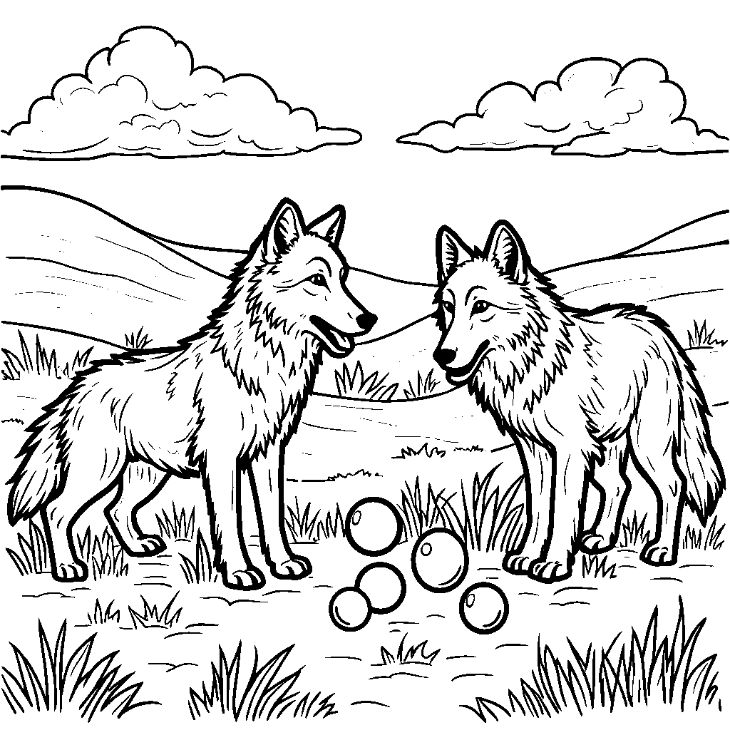 Wolves playing with marbles