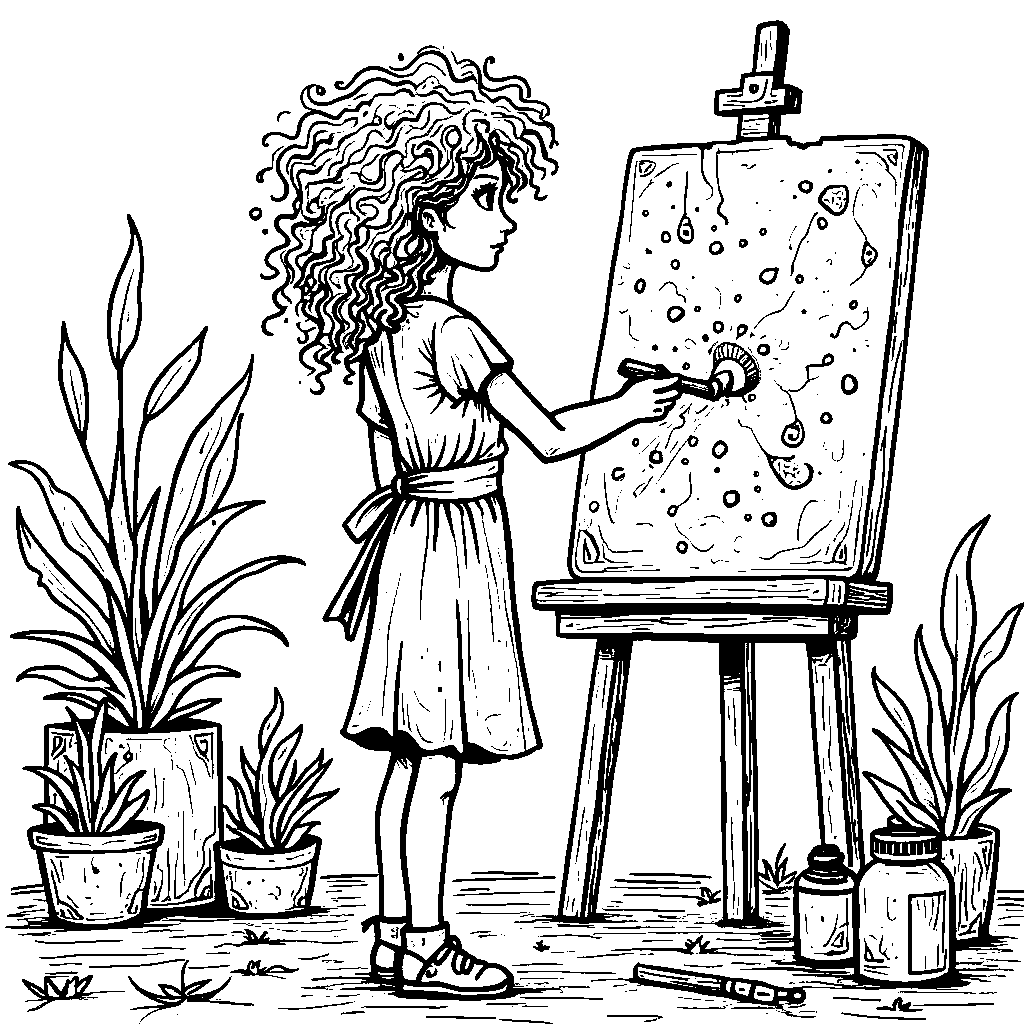 Female Artist Painting a Masterpiece