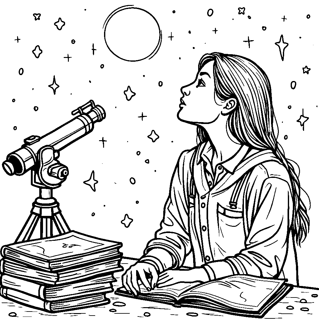 Female Astronomer Studying the Stars