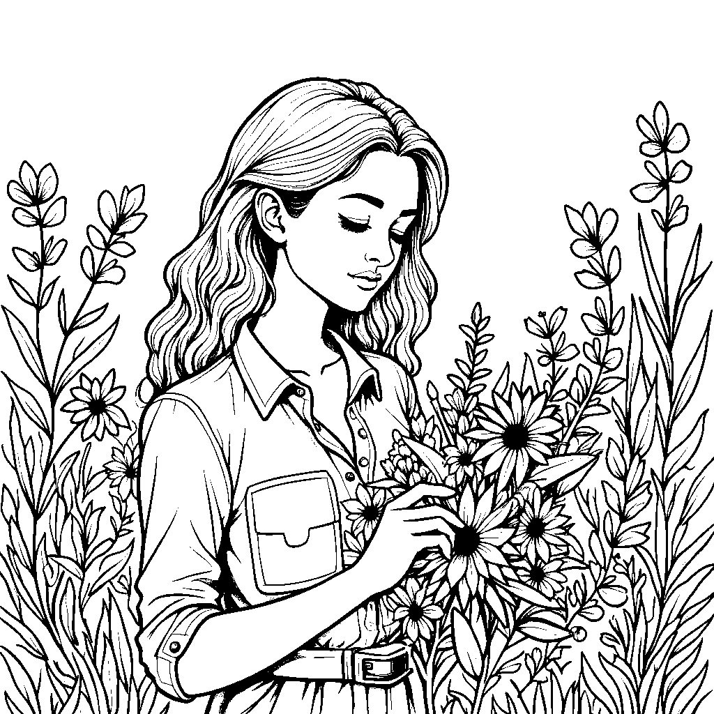 Female Botanist Examining Flowers