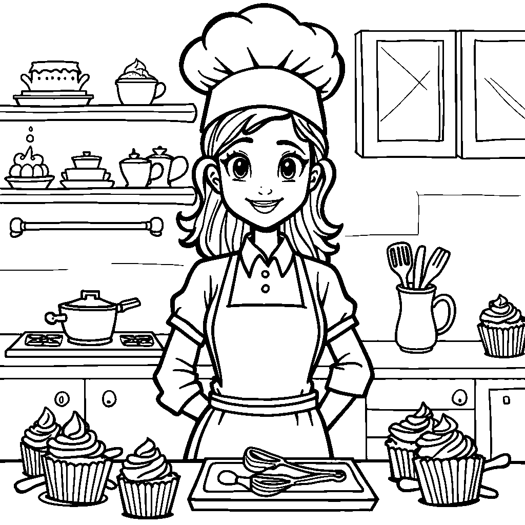 Female Chef Baking Cupcakes