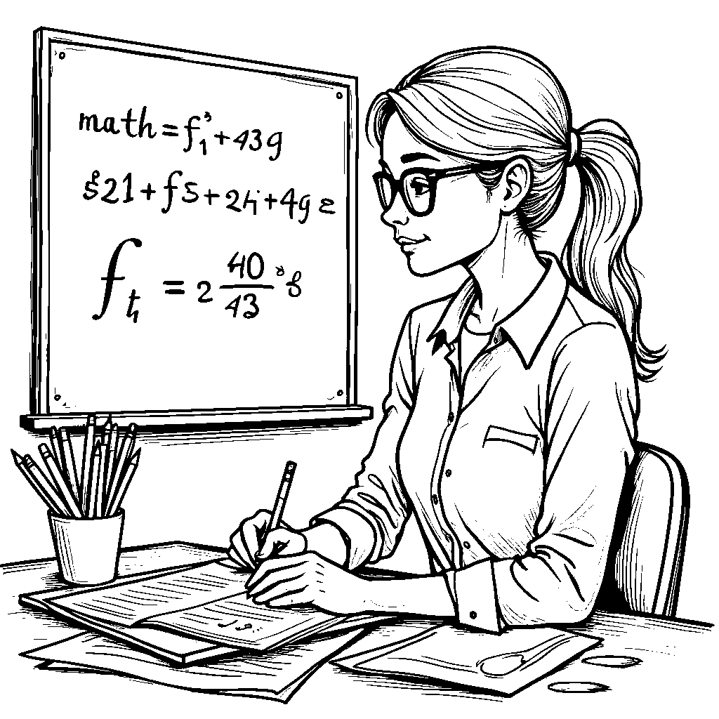 Female Mathematician Solving an Equation