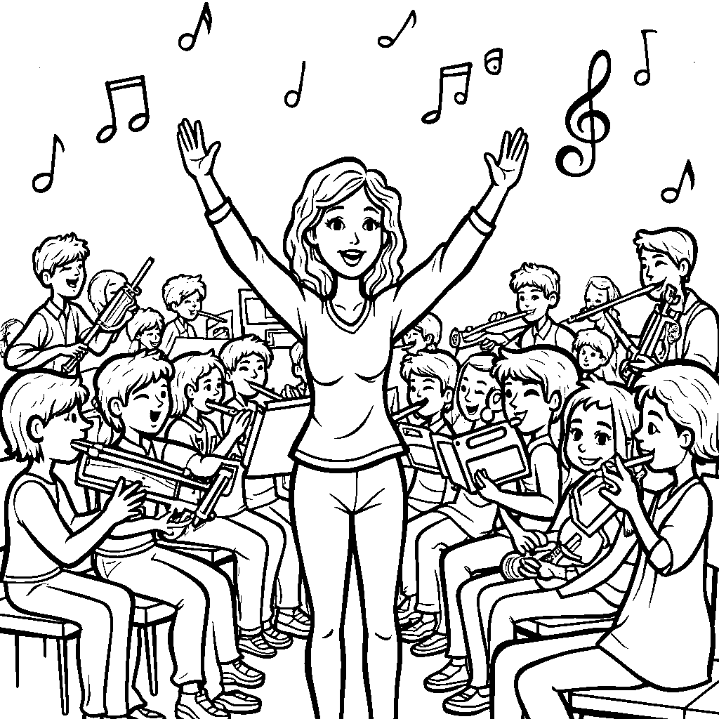 Female Music Teacher Conducting an Orchestra