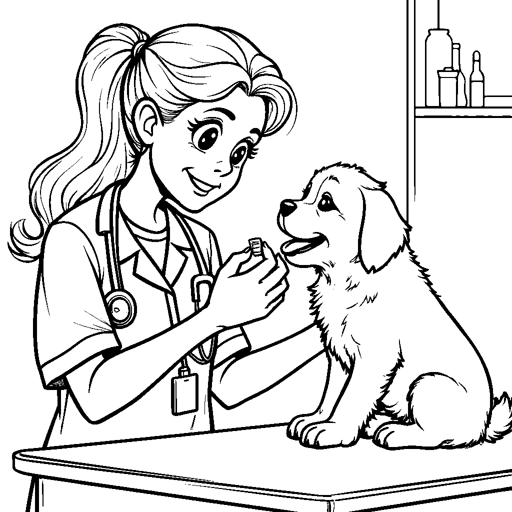 Female Veterinarian Helping a Puppy