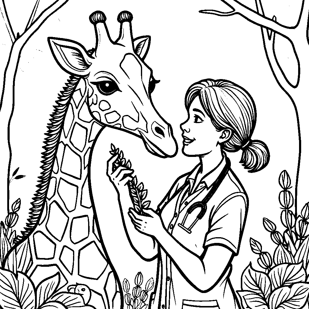 Female Zoologist Feeding a Giraffe