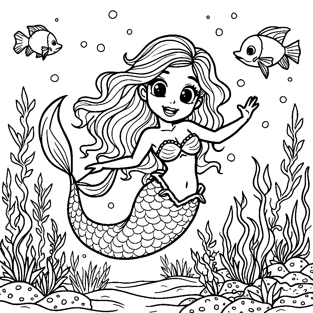 Mermaid Swimming with Fish