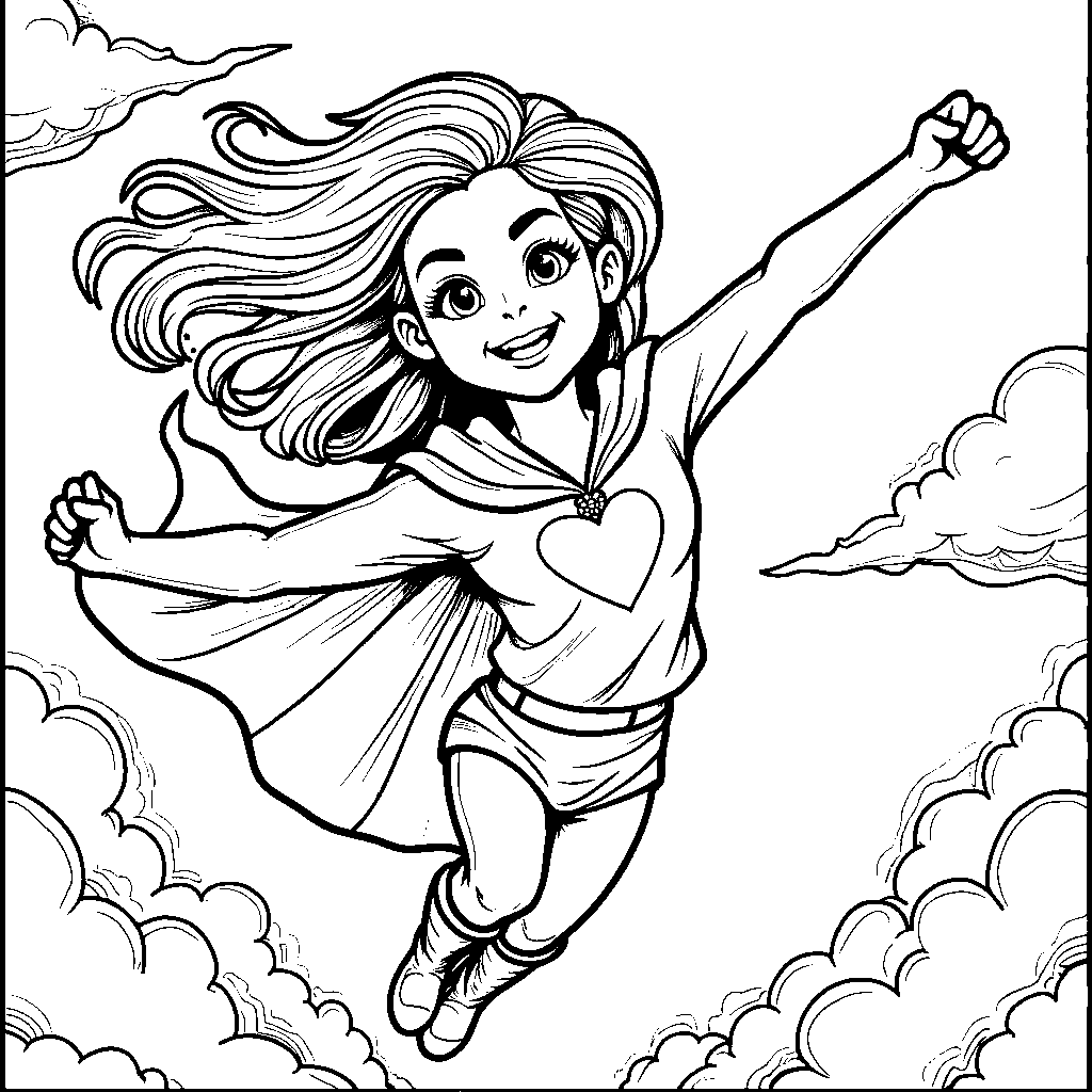 Superhero Woman Flying Through the Sky