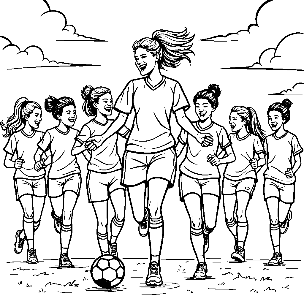 Woman Playing Soccer with a Team