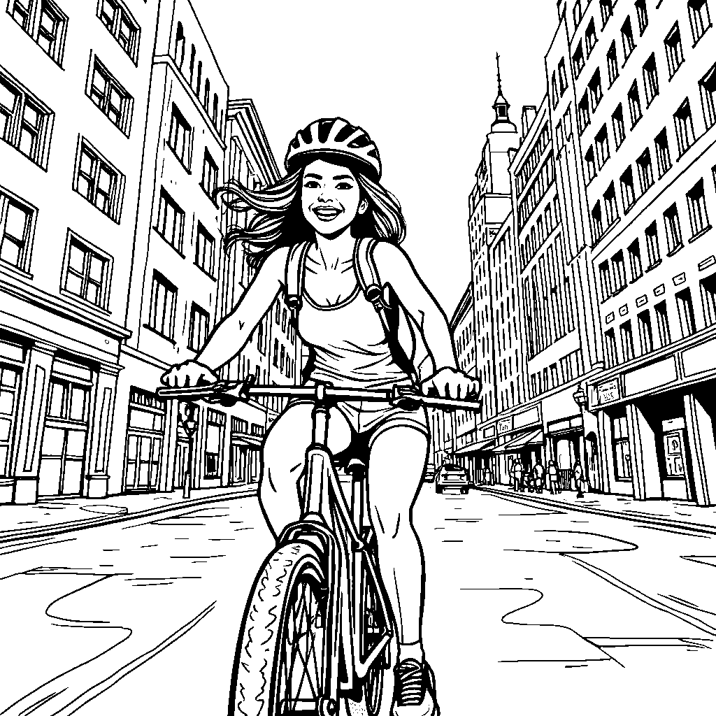 Woman Riding a Bike in the City