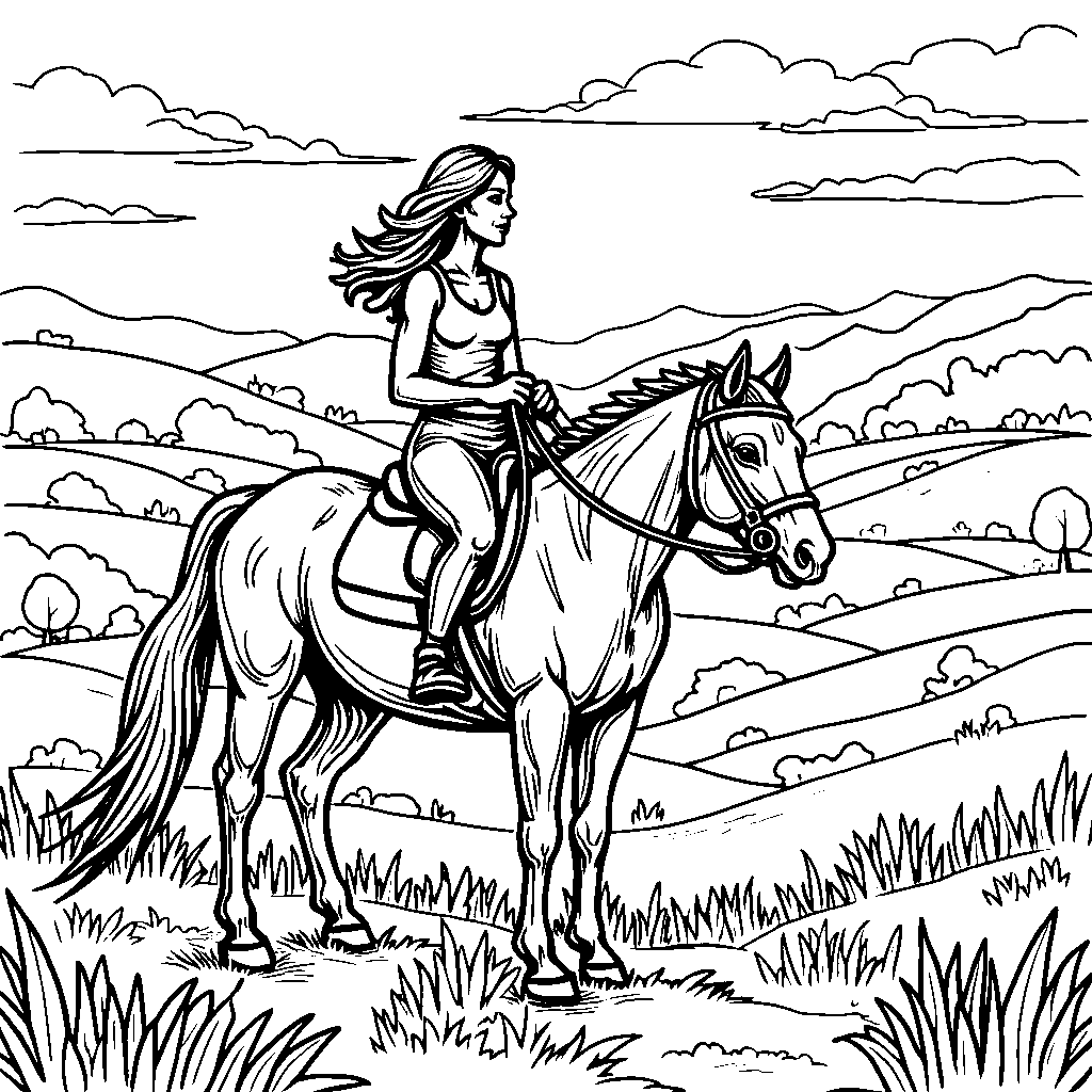 Woman Riding a Horse in the Countryside