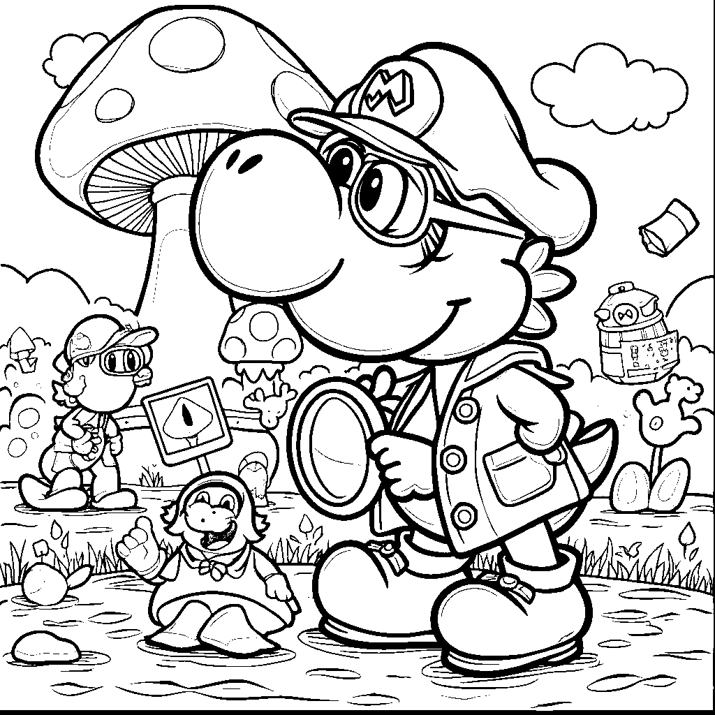 Yoshi as a detective, solving mysteries in the Mushroom Kingdom