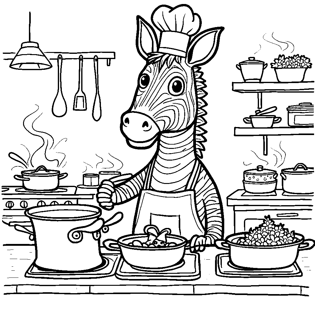 A zebra in a chef's hat cooking up a storm