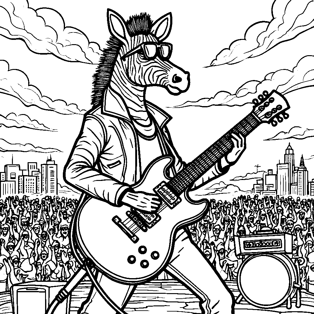 A zebra playing a guitar in a rock band