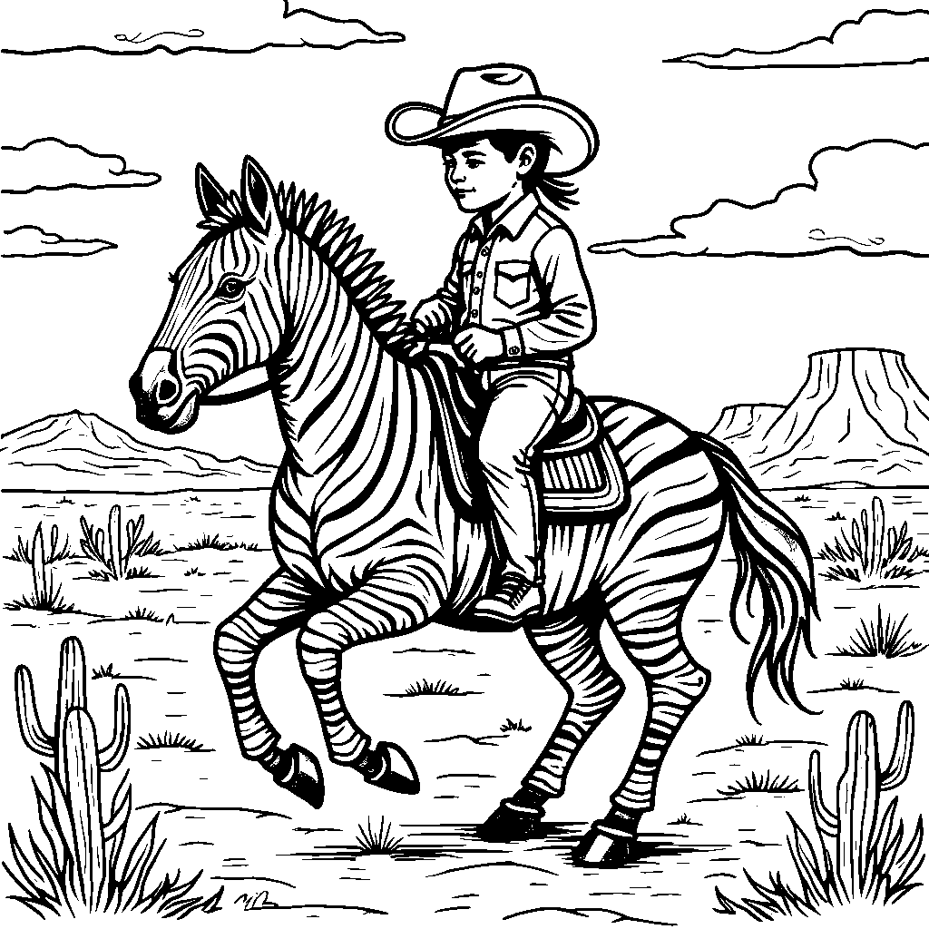 A zebra riding a horse in a cowboy hat