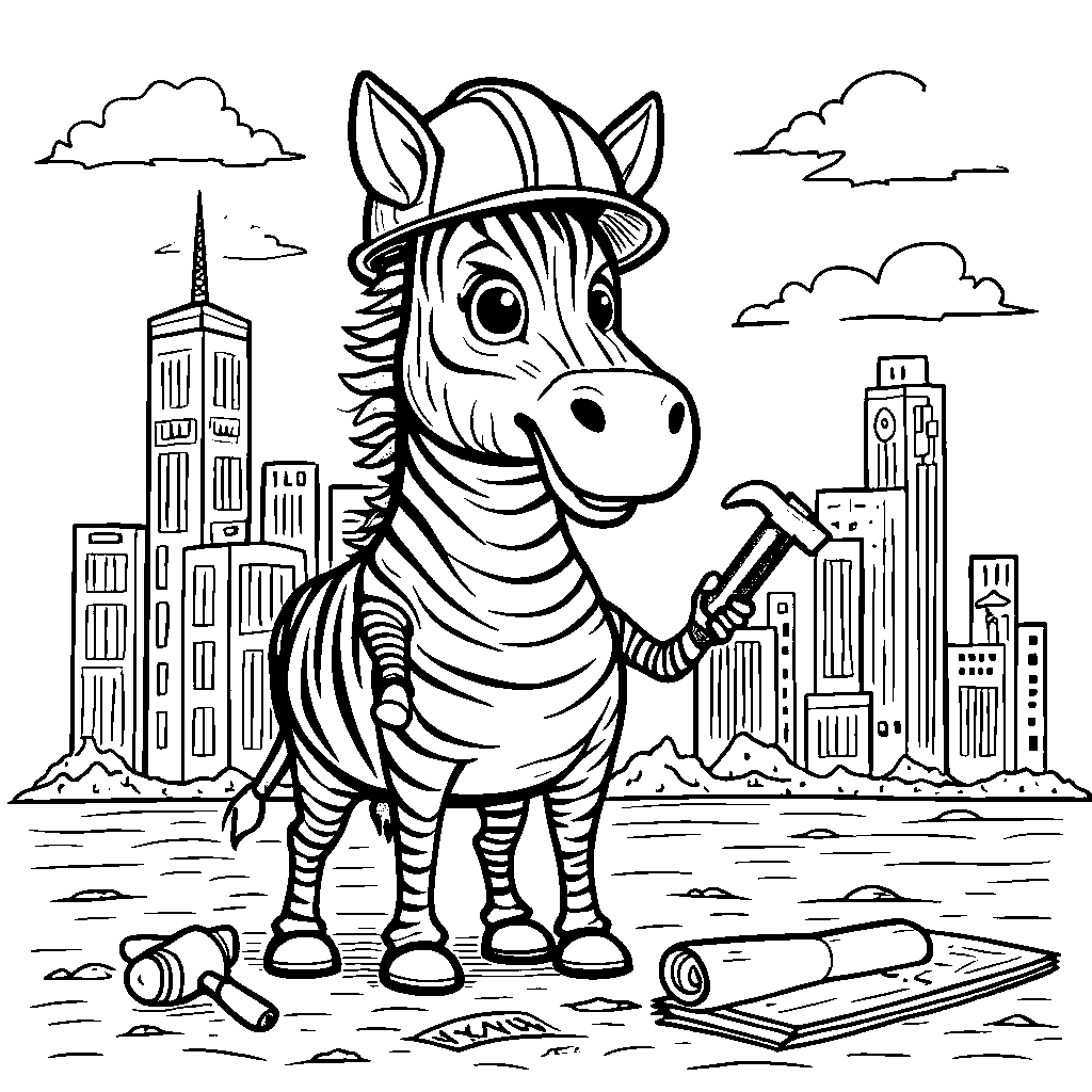 Zebra as a builder constructing a new building