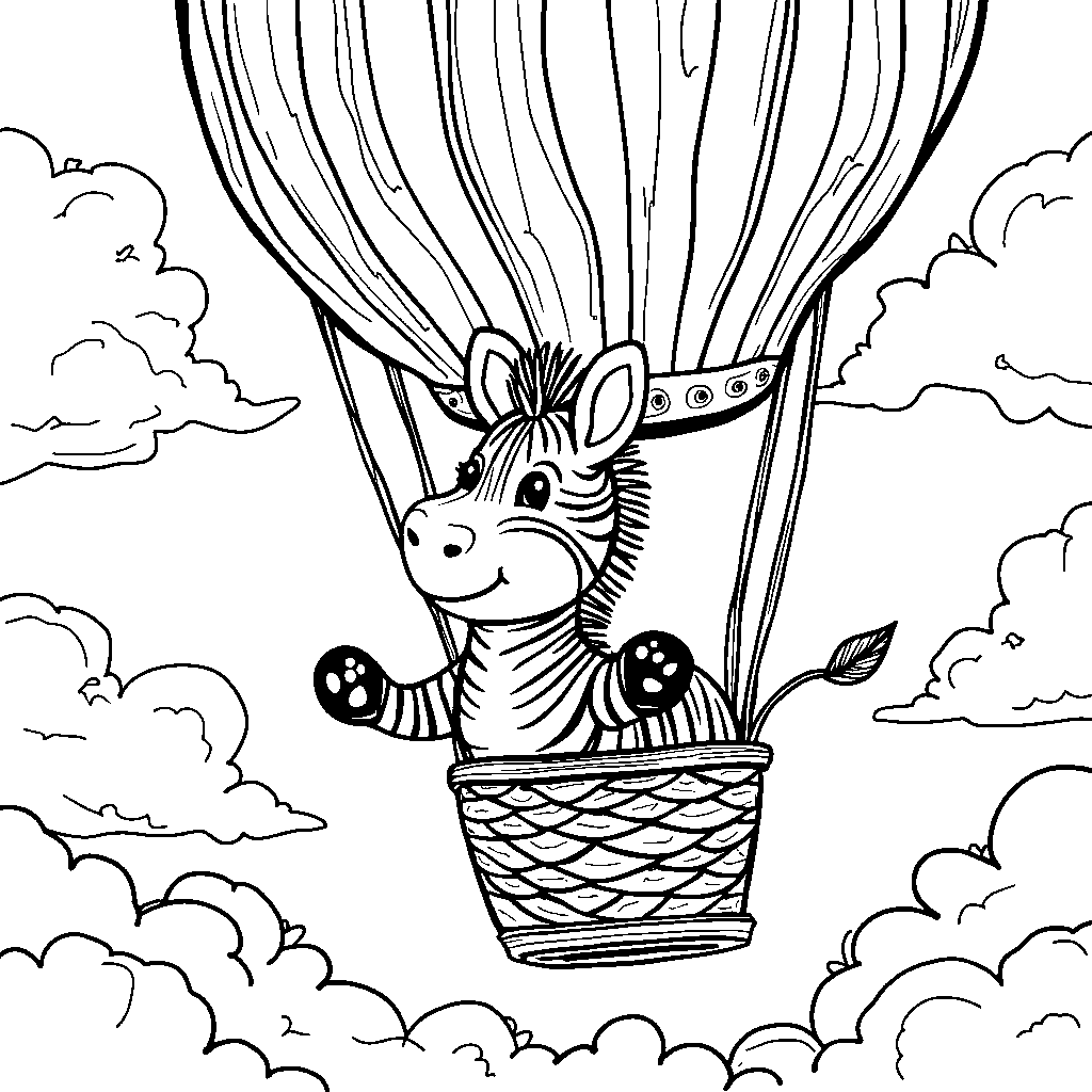 Zebra in a hot air balloon soaring high