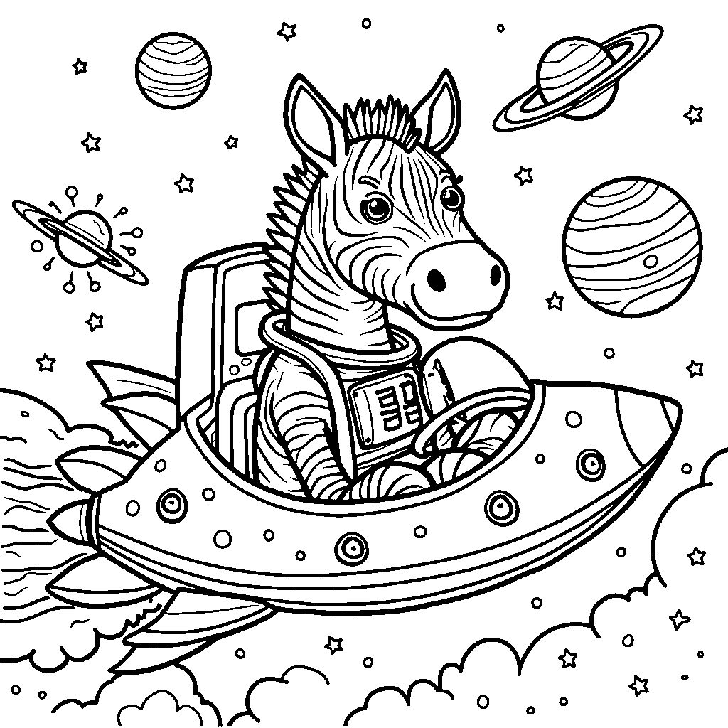 Zebra in a spaceship exploring new worlds