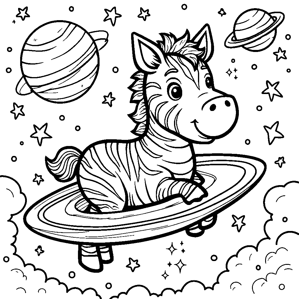 Zebra in space with stars and planets