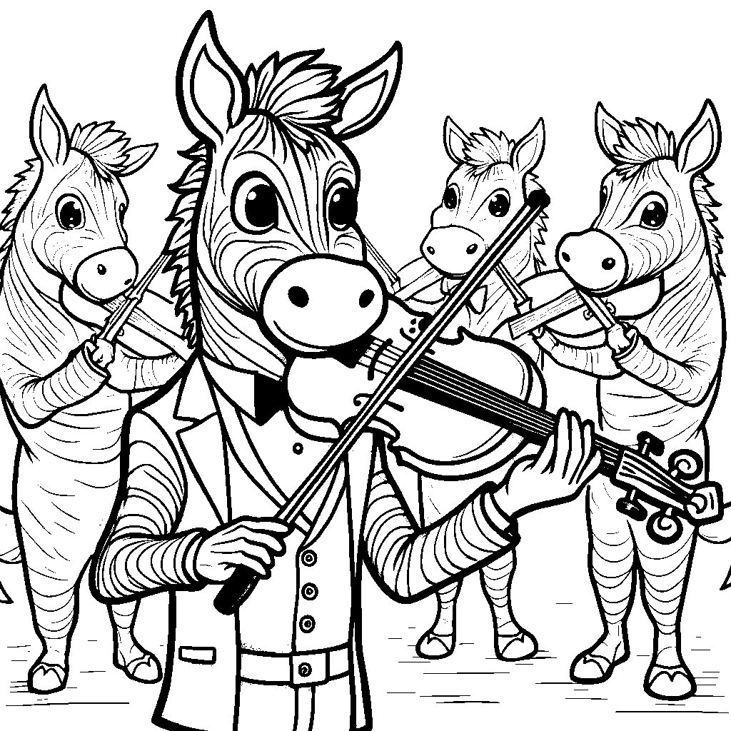 Zebra playing the violin in an orchestra