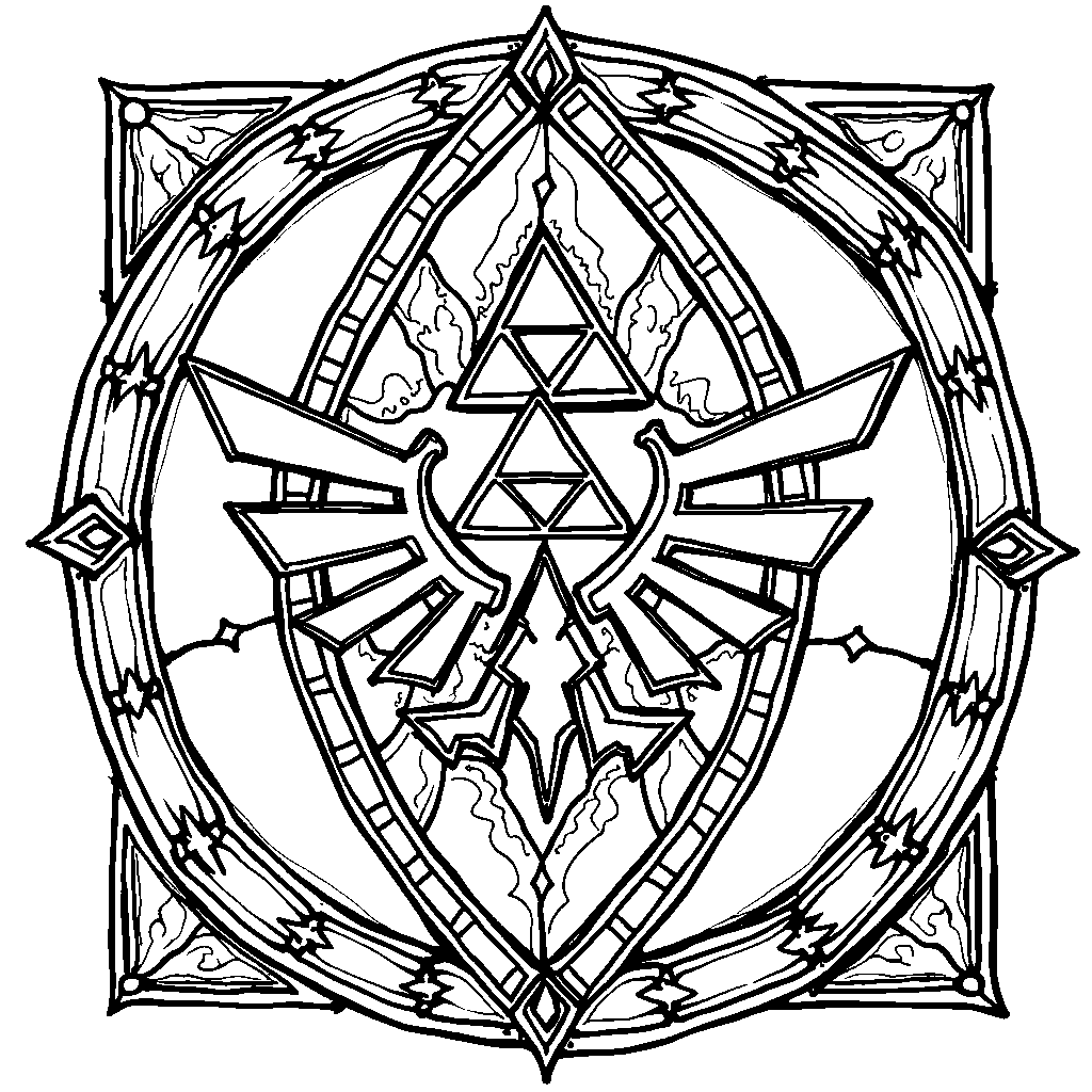 A beautiful stained glass window featuring the crest of Hyrule