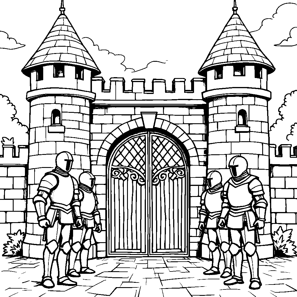 A group of Hyrulean knights standing guard at the castle gates