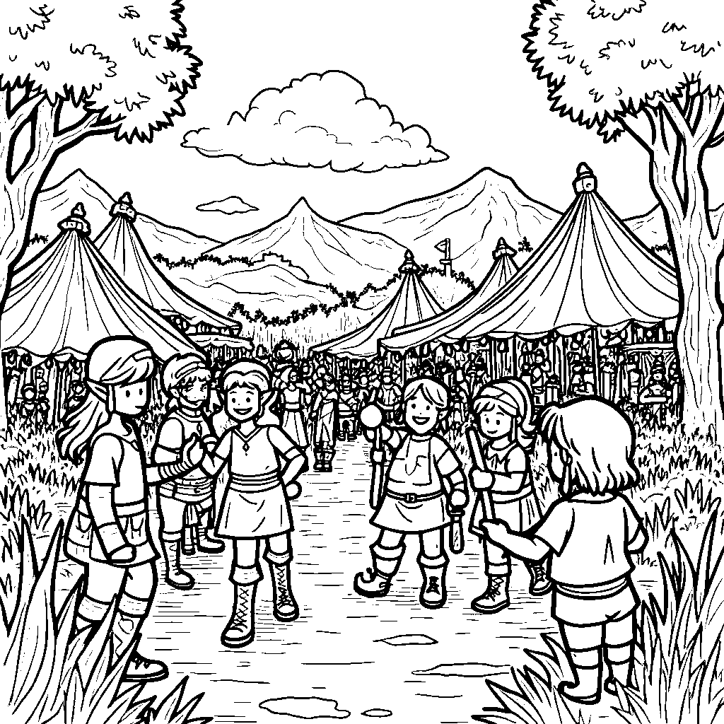 A group of Hyrulean villagers celebrating a grand festival