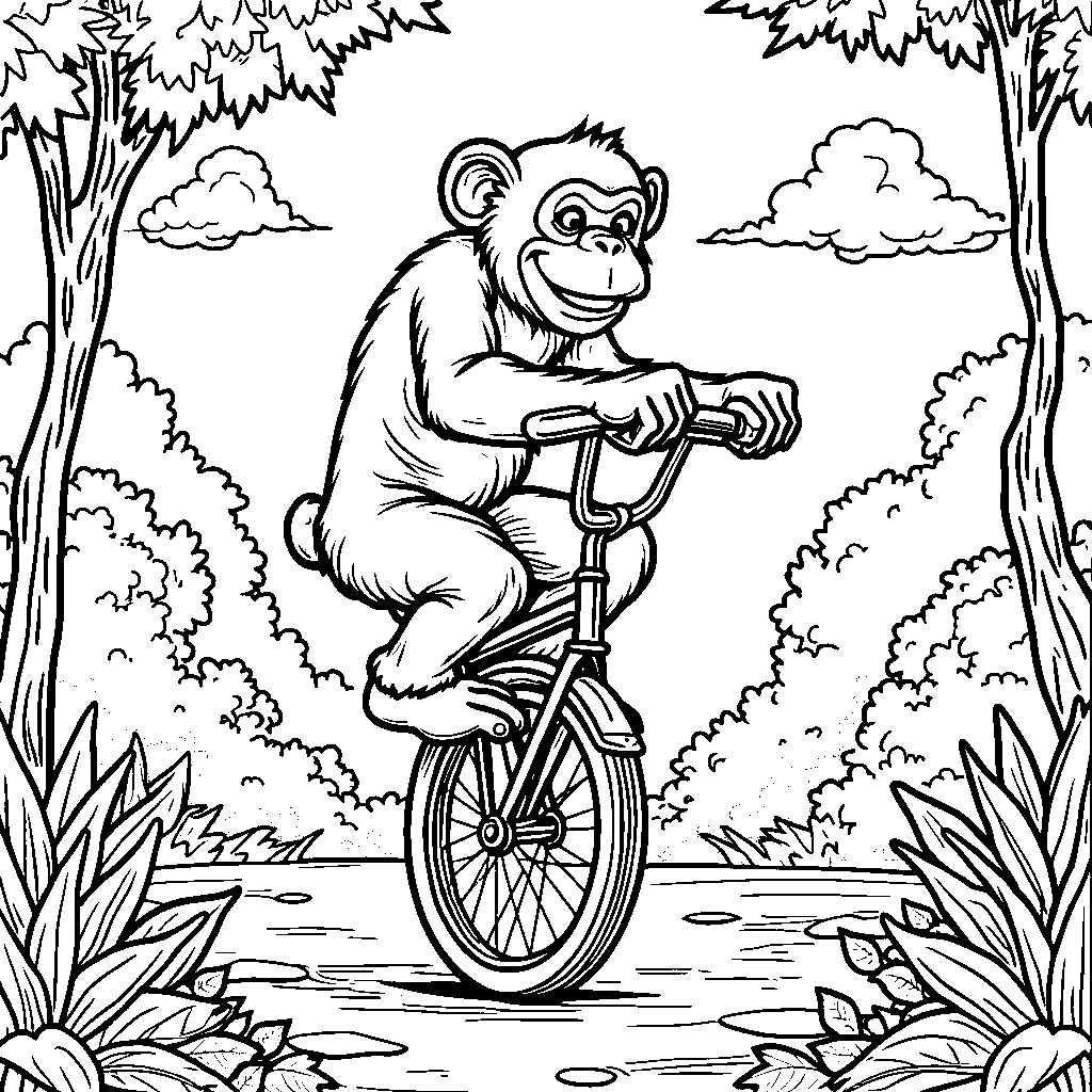 A chimpanzee riding a unicycle