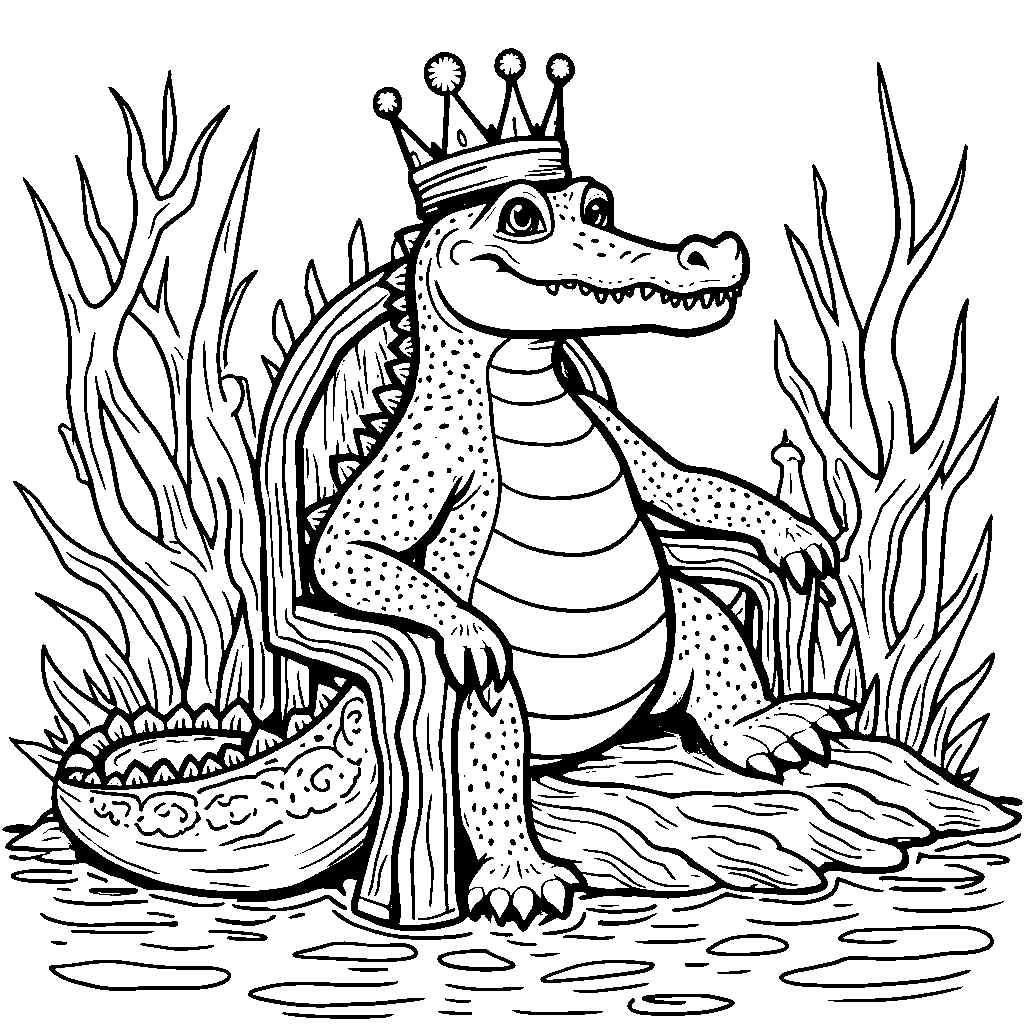 A crocodile wearing a crown