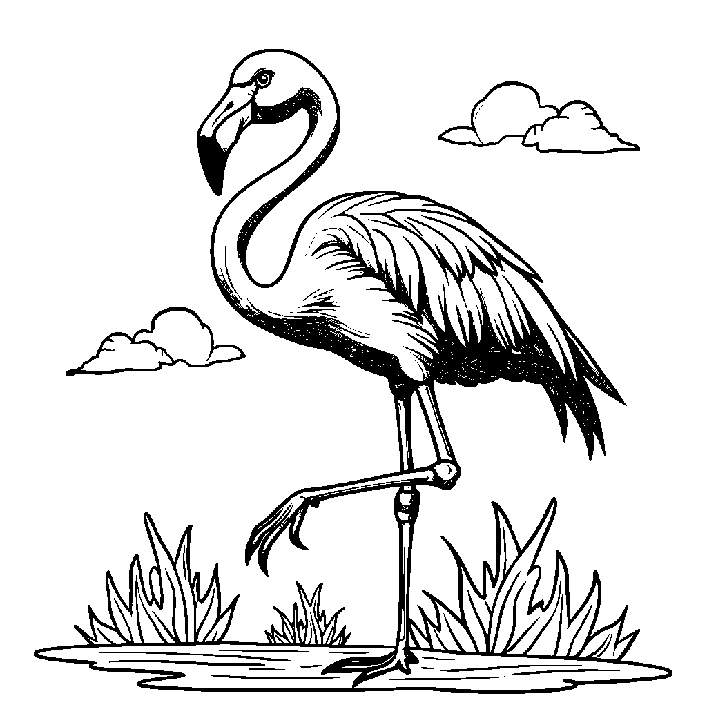 A flamingo standing on one leg