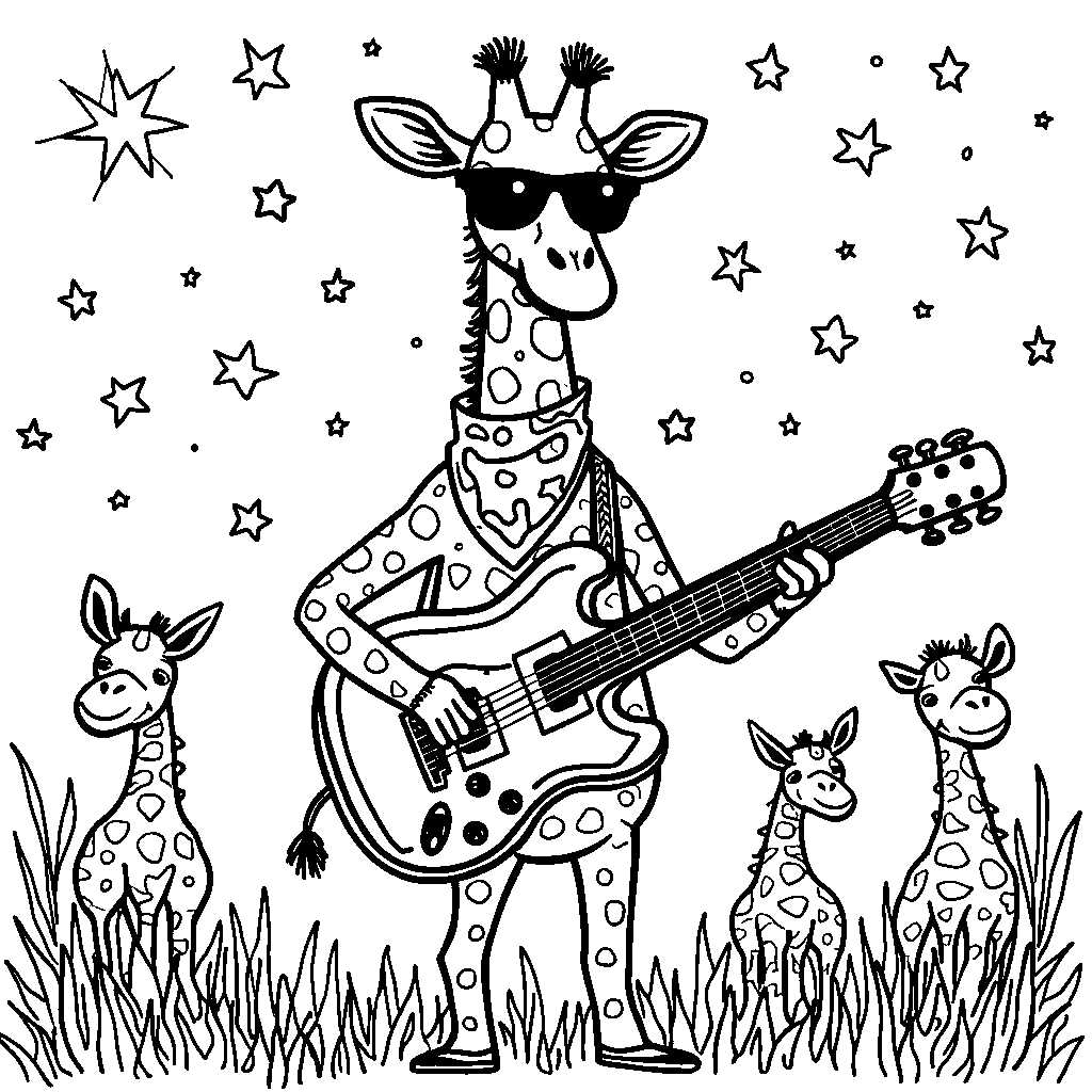 A giraffe playing a guitar