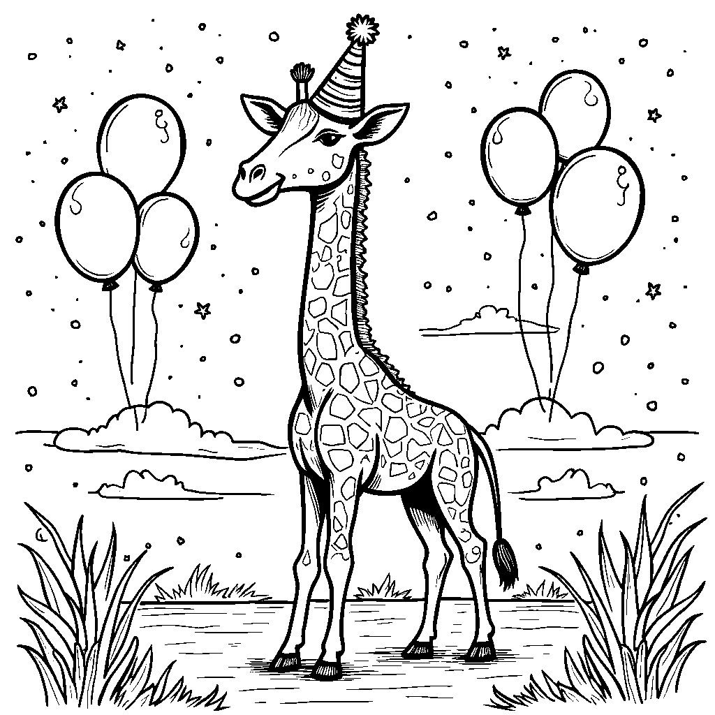 A giraffe wearing a party hat