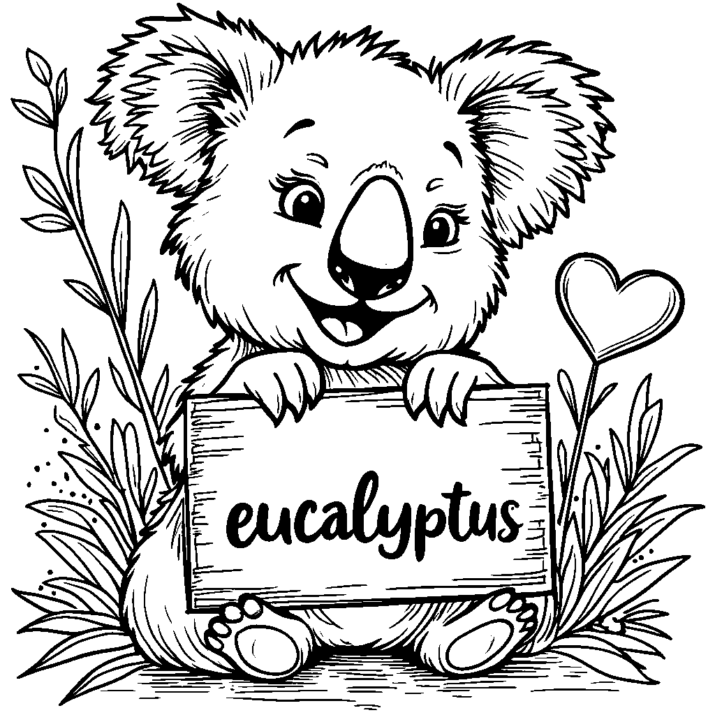 A koala holding a sign that says 'I love eucalyptus'