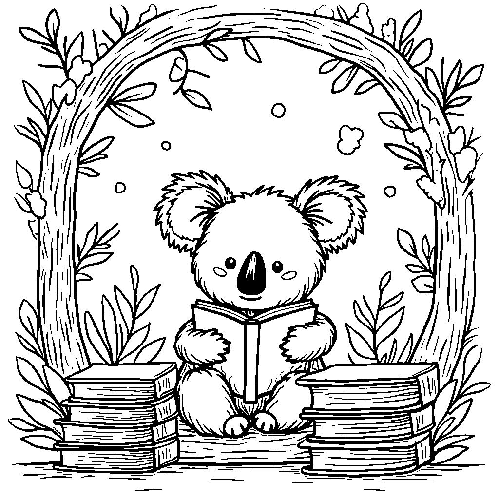 A koala reading a book