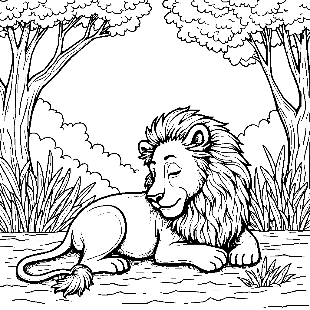 A lion taking a nap in the shade