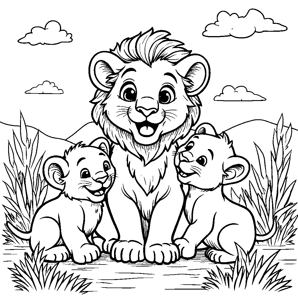 A lioness and her cubs playing together