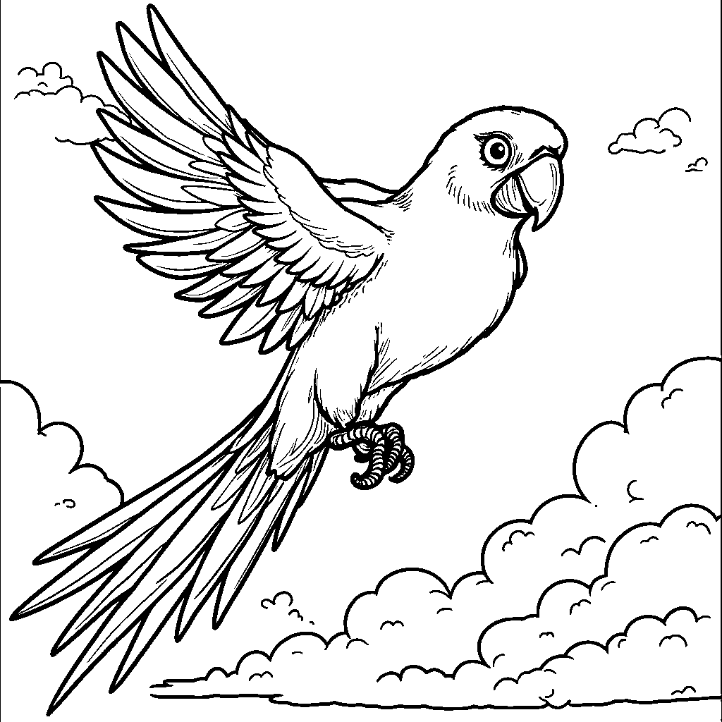 A parrot flying high in the sky