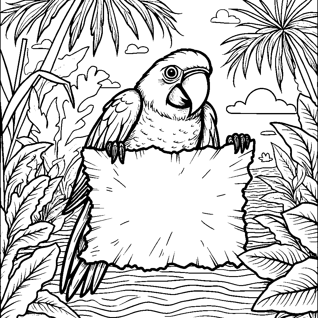 A parrot holding a treasure map