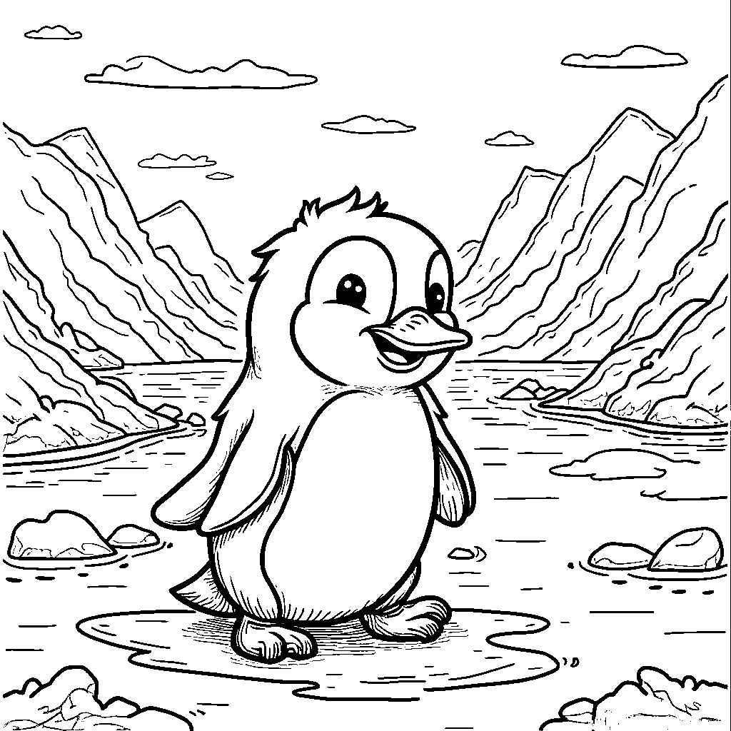 A penguin waddling on its feet