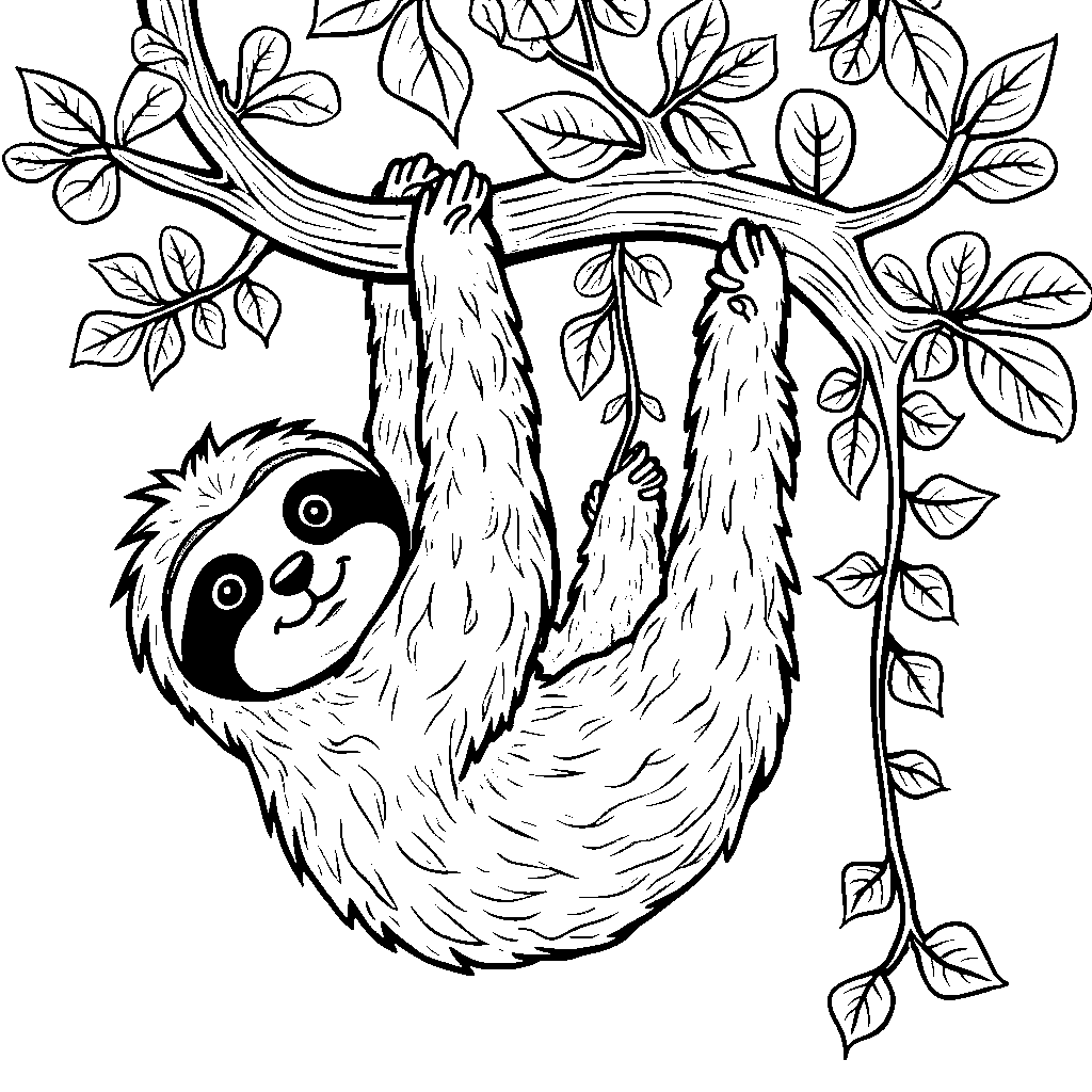 A sloth hanging upside down from a branch