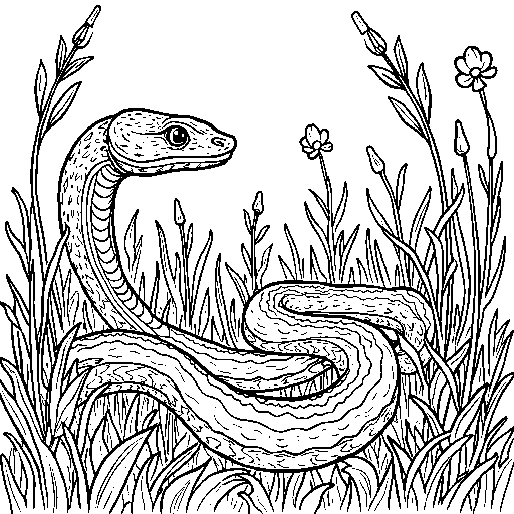 A snake slithering through the grass