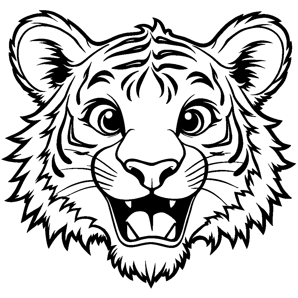 A tiger's face with a big smile