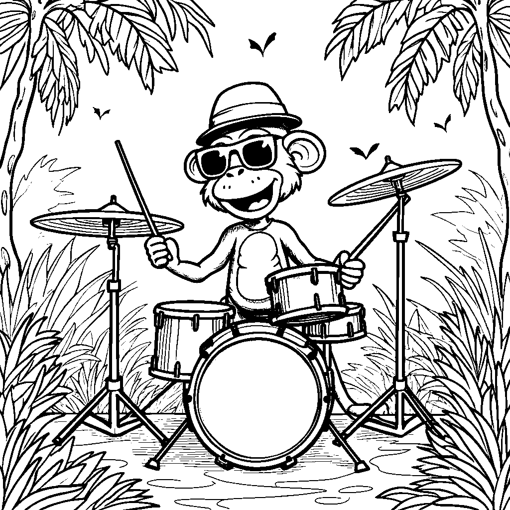 A monkey playing the drums