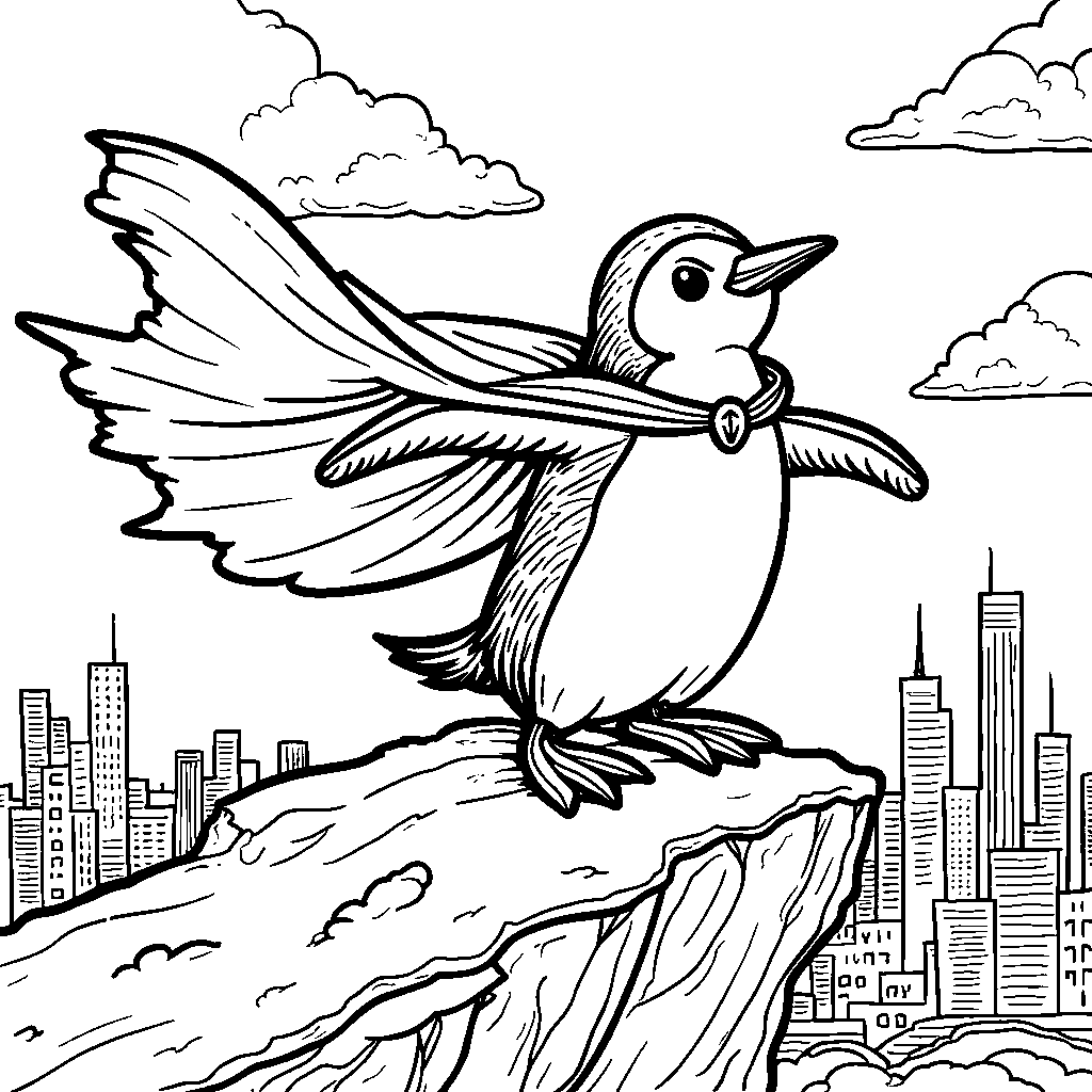 A penguin wearing a superhero cape