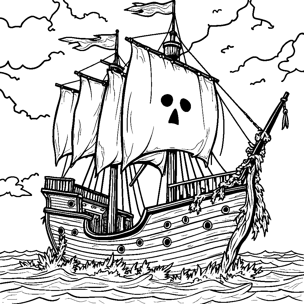 A Ghostly Pirate Ship Sailing the Seas