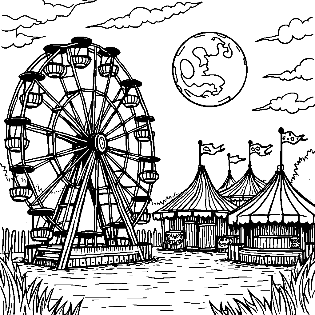 A Haunted Amusement Park with a Spooky Ferris Wheel