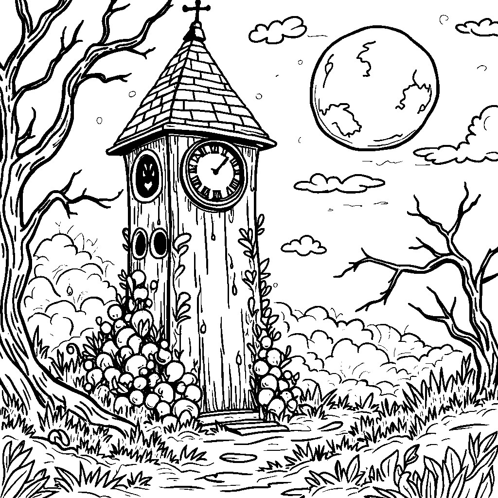 A Haunted Clock Tower with a Creepy Face