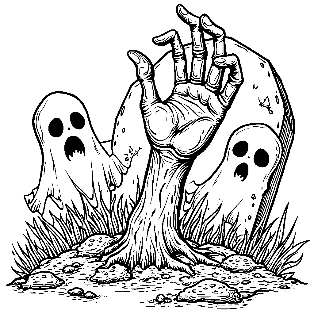 A Zombie Hand Reaching Out of the Grave