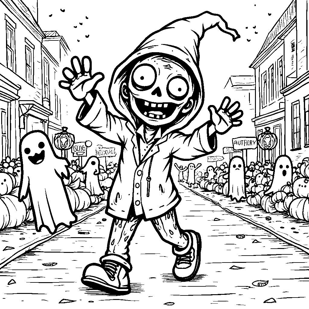 A Zombie Marching in a Halloween Parade